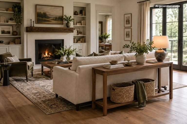 How Do You Make a Living Room Feel Less Empty Behind a Floating Sofa?